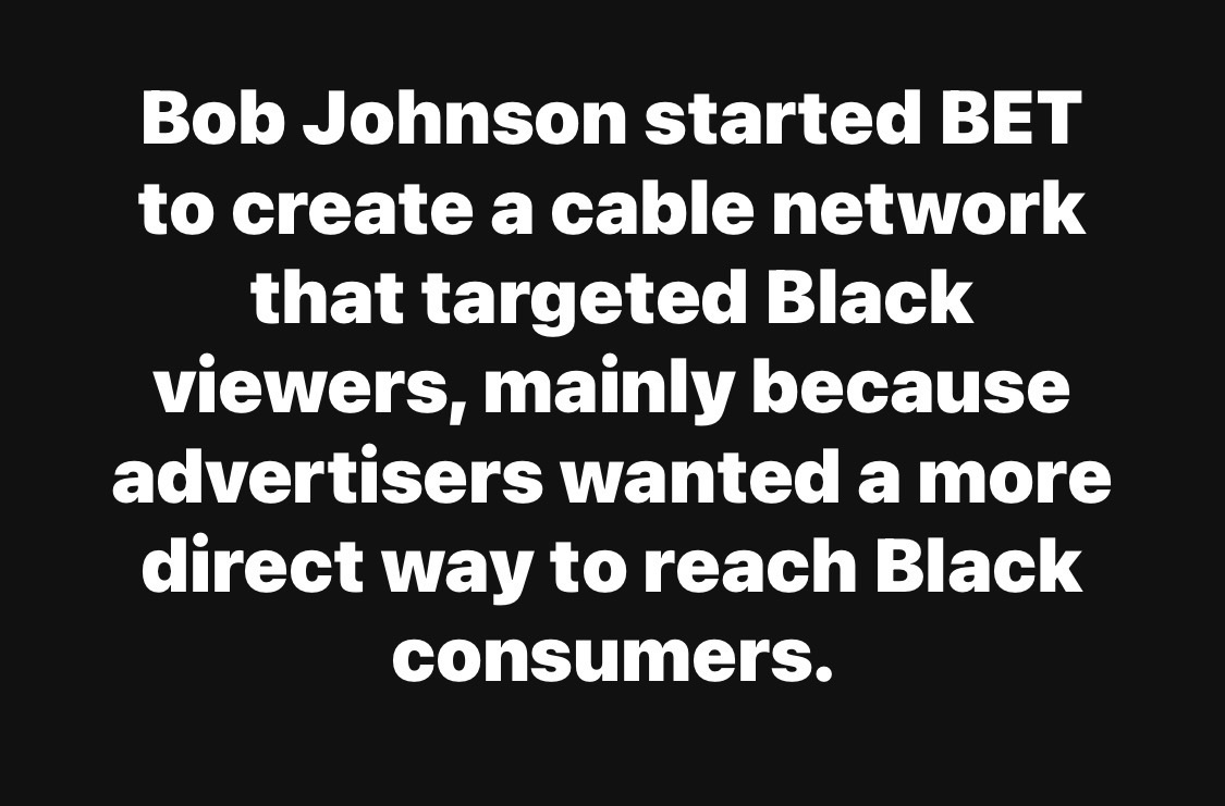 Bob Johnson started BET to create a cable network that targeted Black viewers, mainly because advertisers wanted a more direct way to reach Black consumers. To launch BET, he borrowed $500,000 from John Malone, who took about 30% ownership. Johnson acted as the public face of the company, while Malone provided the financial backing.