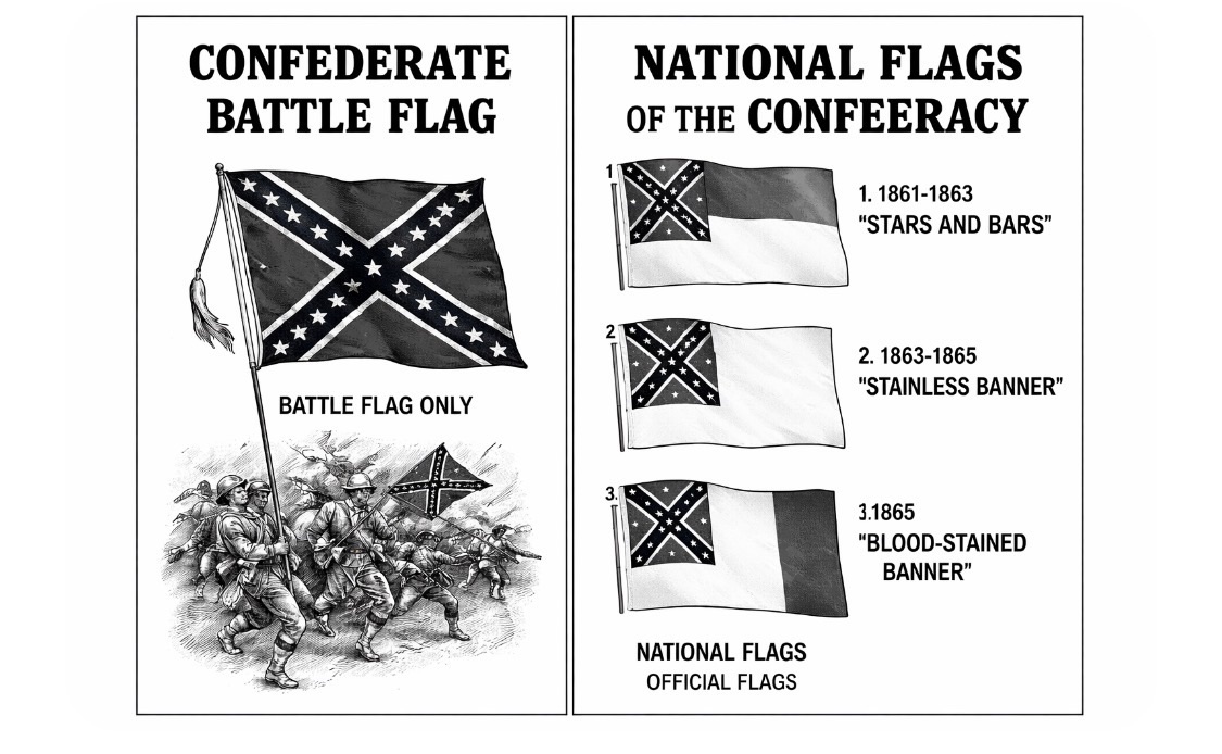 The Confederate flag with the cross and stars is not the official national flag of the Confederacy—it is a battle flag.