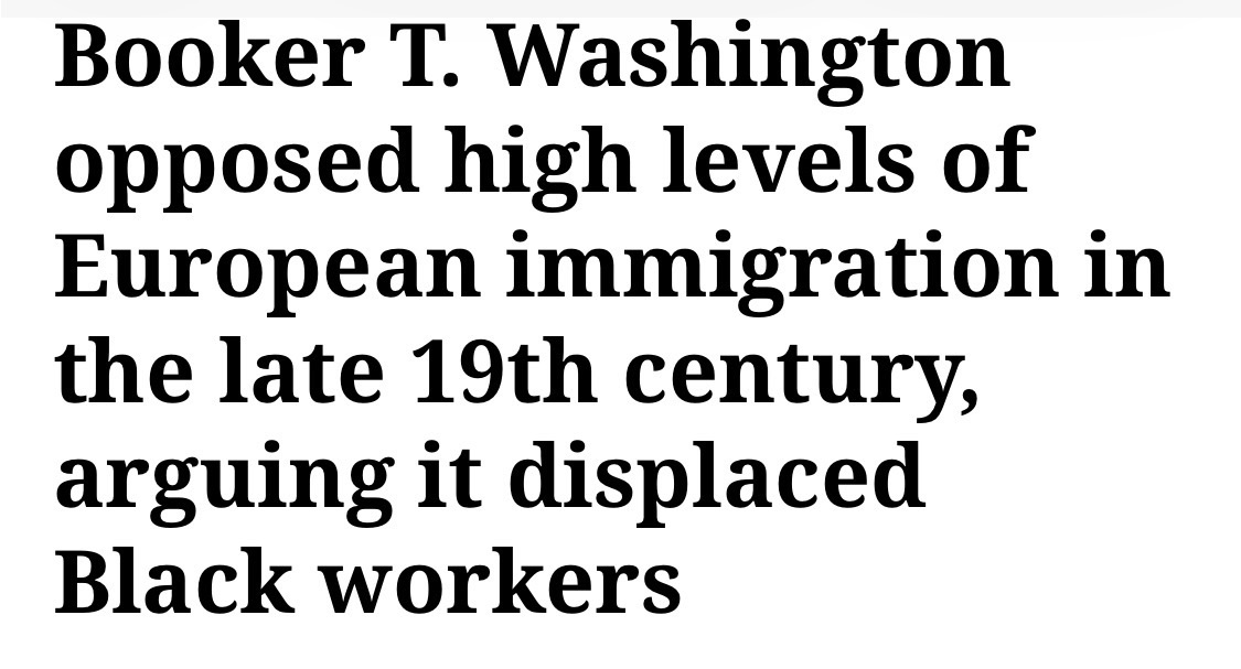 Booker T. Washington opposed high levels of European immigration in the late 19th century, arguing it displaced Black workers